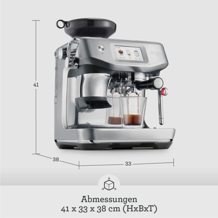 Sage - The Barista Touch Impress - Kaffeemaschine mit automatischer Milchaufschäumung, integriertem Mahlwerk & Cold Brew-Funktion - Intelligente Dosierung, assistiertes Tampern - Gebürsteter Edelstahl