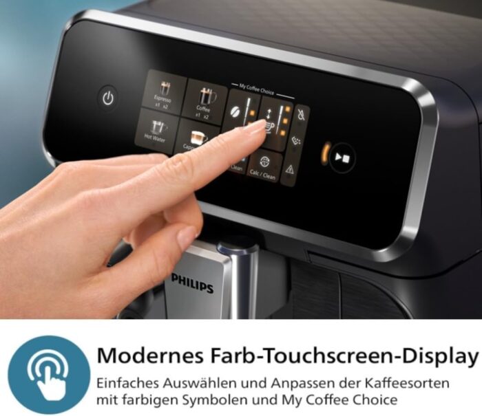 Philips 2300 Series Kaffeevollautomat - 4 Getränke, Modernes Farb-Touchscreen-Display, LatteGo-Milchsystem, SilentBrew, 100% Keramikmahlwerk, AquaClean Filter, Mattschwarz (EP2330/10)