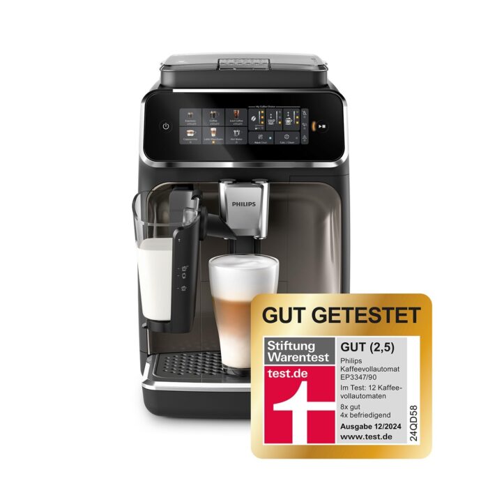 Philips 2300 Series Kaffeevollautomat - 4 Getränke, Modernes Farb-Touchscreen-Display, LatteGo-Milchsystem, SilentBrew, 100% Keramikmahlwerk, AquaClean Filter, Mattschwarz (EP2330/10)