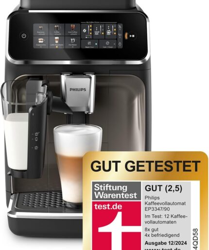 Philips Serie 5500 Kaffeevollautomat – LatteGo Milchsystem, 20 heiße und kalte Kaffeespezialitäten, 40% leiser mit SilentBrew, QuickStart, Schwarz/Grau (EP5544/50)