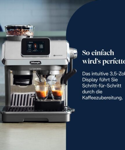 De’Longhi La Specialista Touch - Perfetto Siebträgermaschine Espressomaschine mit Mahlwerk, 10 Getränke, Cold Brew, automatische und manuelle Milchaufschäumung, Touchscreen, Metall (EC9455.M)