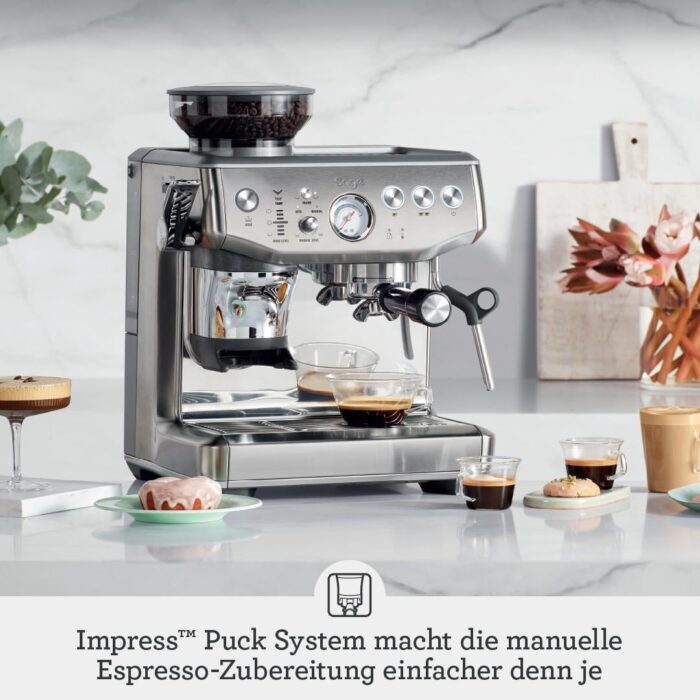 Sage - The Barista Express Impress - Kaffeemaschine mit manuellem Milchaufschumer & integriertem Mahlwerk - Intelligente Dosierung, 25 Mahlgradeinstellungen - Gebrsteter Edelstahl