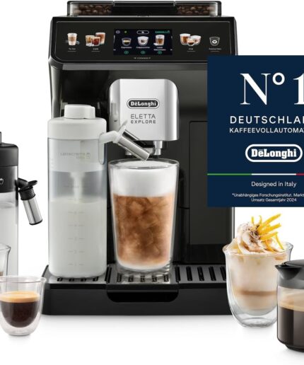 De’Longhi Eletta Explore - Perfetto Kaffeevollautomat mit LatteCrema-Milchaufschäumer, 50 Getränke inklusive Cold Brew auf Knopfdruck, farbiges Touch-Display, Dunkelgrau (ECAM452.67.G)