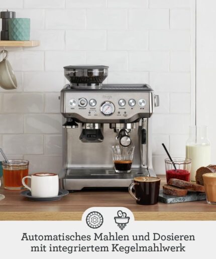 Sage - The Barista Express - Kaffeemaschine mit manuellem Milchaufschäumer & Mahlwerk - Automatisches Mahlen, individueller Milchschaum - Schwarzer Sesam, Milchkännchen