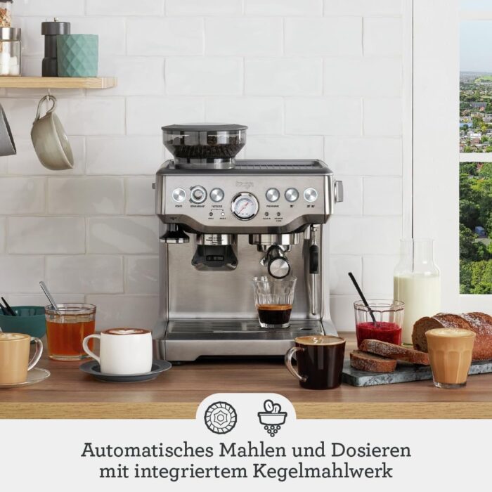 Sage - The Barista Express - Kaffeemaschine mit manuellem Milchaufschäumer & Mahlwerk - Automatisches Mahlen, individueller Milchschaum - Schwarzer Trüffel, Milchkännchen mit Temperaturregelung
