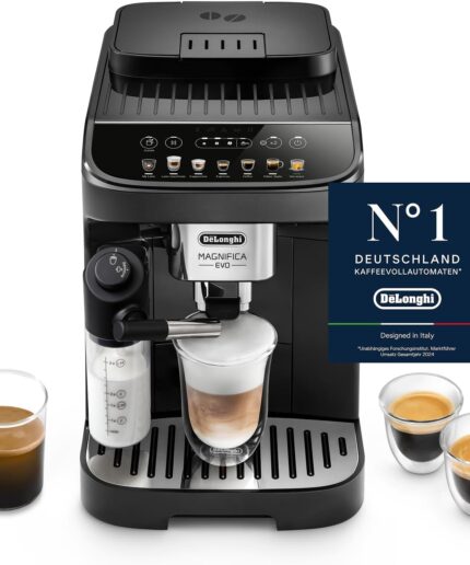 De’Longhi Magnifica Evo - Perfetto Kaffeevollautomat mit LatteCrema-Milchaufschäumer, 7 One-Touch-Getränke, Cappuccino, Espresso Kaffeemaschine, Soft-Touch-Bedienfeld, Schwarz (ECAM292.81.B)