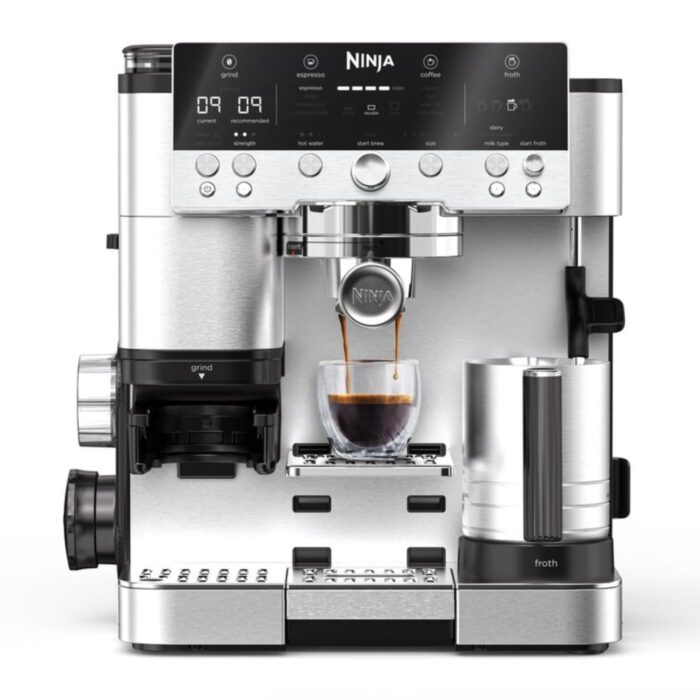 Ninja Luxe Premier 3-in-1 Kaffeemaschine, für Espresso, Cold Brew & Filterkaffee, 4 automatische Schaumeinstellunge, Grau-Metall, ES601EUGM