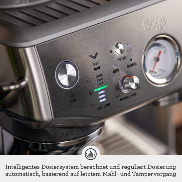 Sage - The Barista Express Impress - Kaffeemaschine mit manuellem Milchaufschumer & integriertem Mahlwerk - Intelligente Dosierung, 25 Mahlgradeinstellungen - Gebrsteter Edelstahl