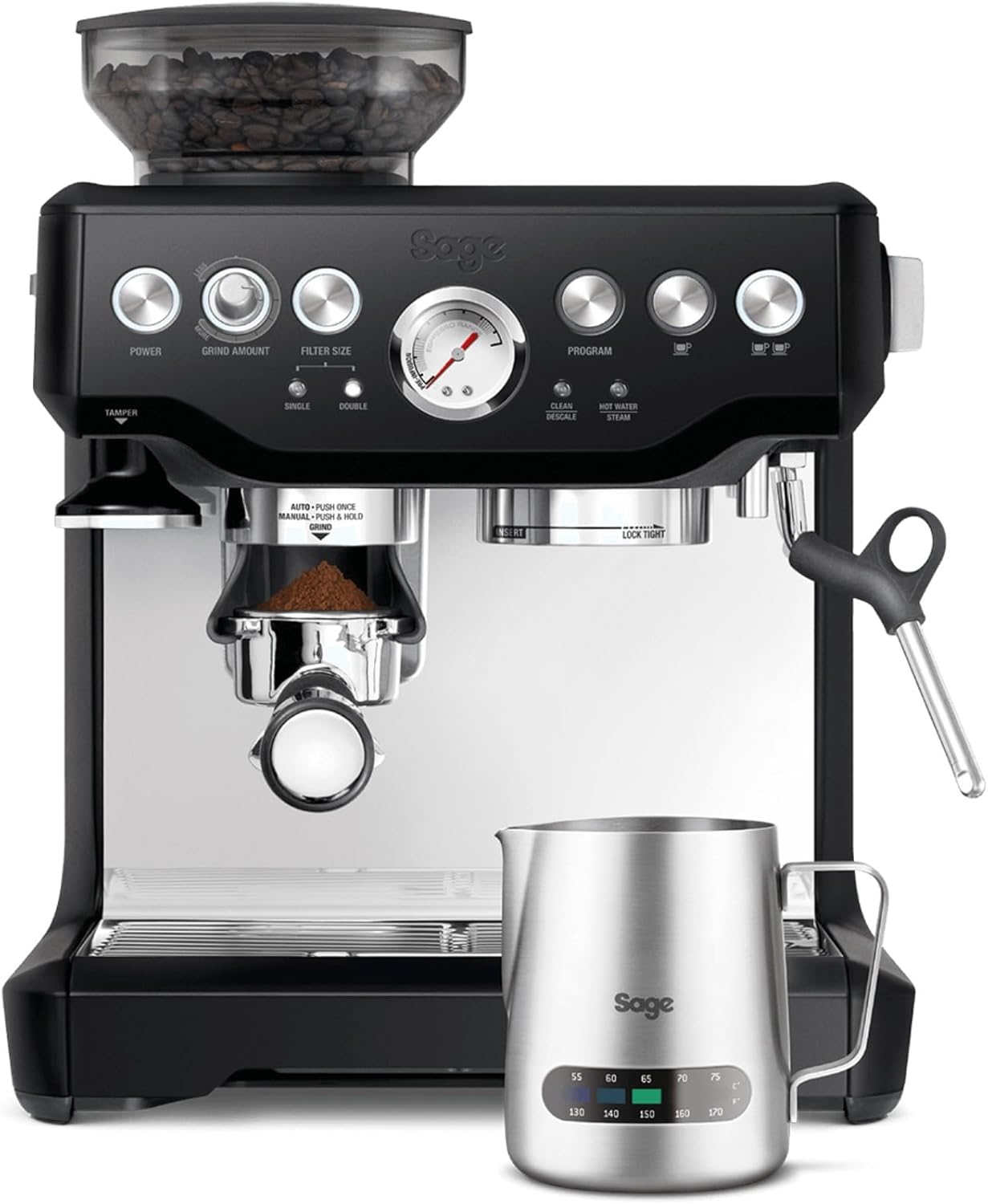 61_hKSBsh1L._AC_SL1500 Sage - The Barista Express - Kaffeemaschine mit manuellem Milchaufschäumer & Mahlwerk - Automatisches Mahlen, individueller Milchschaum - Schwarzer Trüffel, Milchkännchen mit Temperaturregelung