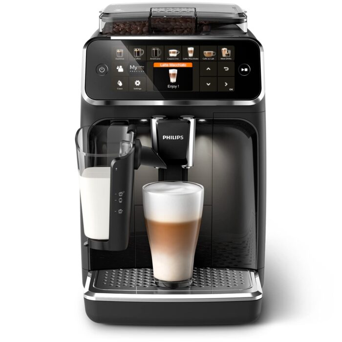 Philips Serie 5500 Kaffeevollautomat – LatteGo Milchsystem, 20 heiße und kalte Kaffeespezialitäten, 40% leiser mit SilentBrew, QuickStart, Schwarz/Grau (EP5544/50)