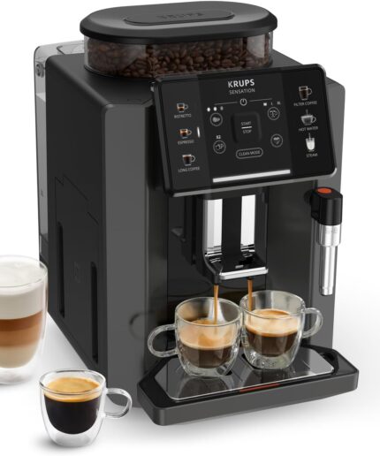 Krups Sensation Kaffeevollautomat mit Milchschaumdüse, Kaffeemaschine für Espresso, Cappuccino & Latte Macchiato, gemacht für Bohnenkaffee & Filterkaffee, bis zu 5 Kaffeegetränke und 2-Tassen-Funktion