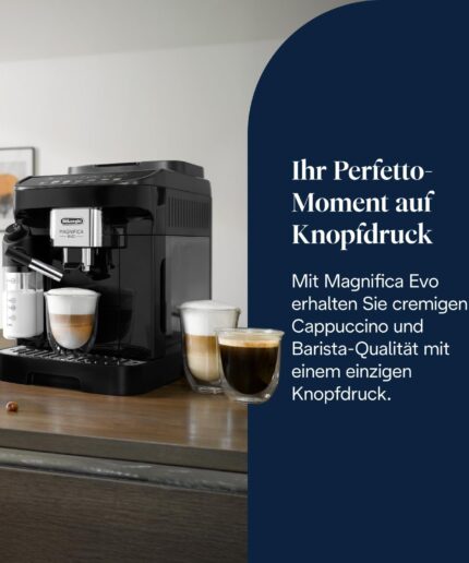 De’Longhi Magnifica Evo - Perfetto Kaffeevollautomat mit LatteCrema-Milchaufschäumer, 7 One-Touch-Getränke, Cappuccino, Espresso Kaffeemaschine, Soft-Touch-Bedienfeld, Schwarz (ECAM292.81.B)