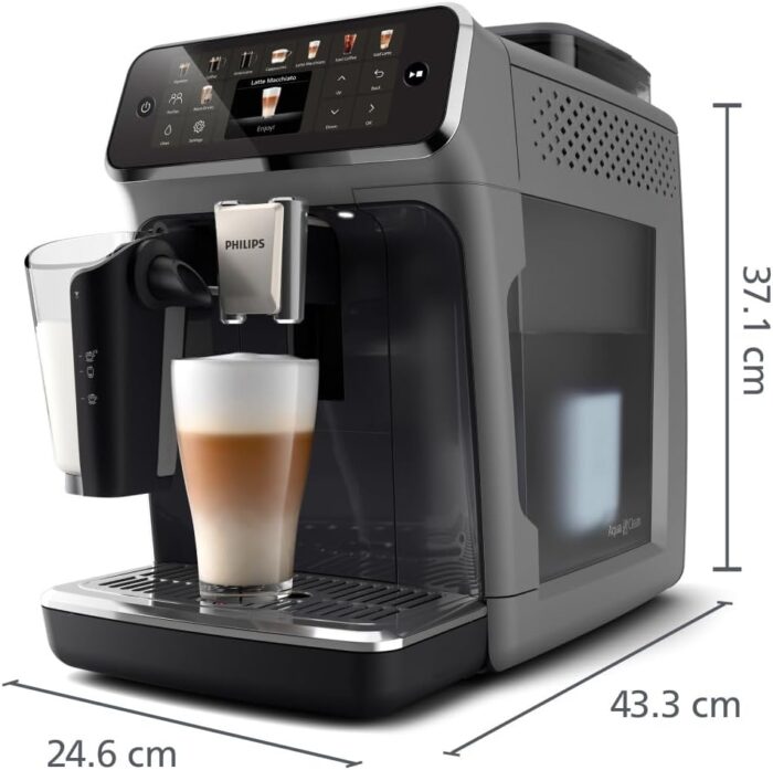 Philips Serie 5500 Kaffeevollautomat – LatteGo Milchsystem, 20 heiße und kalte Kaffeespezialitäten, 40% leiser mit SilentBrew, QuickStart, Schwarz/Grau (EP5544/50)