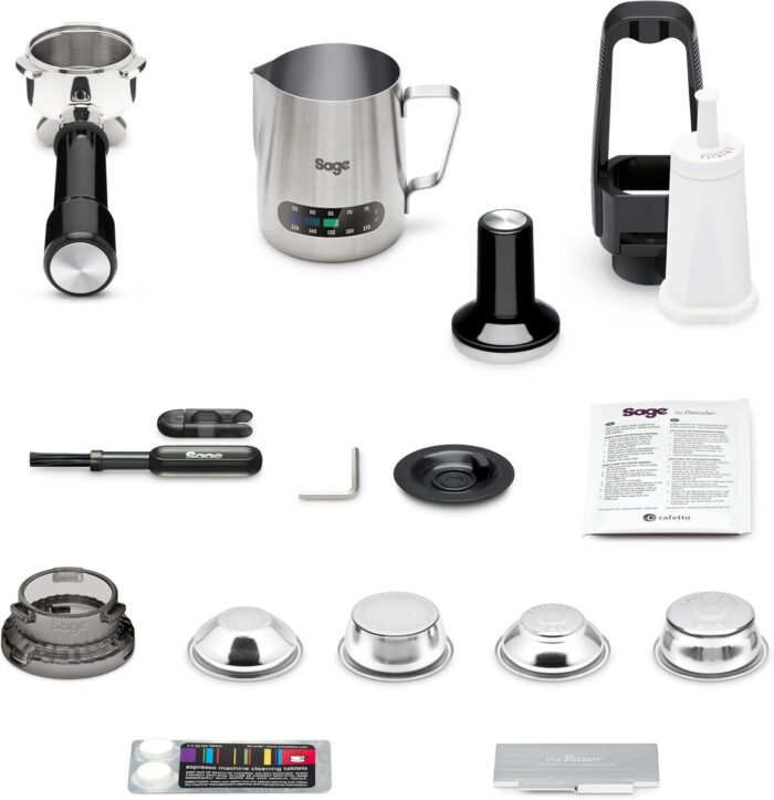 Sage - The Barista Express - Kaffeemaschine mit manuellem Milchaufschäumer & Mahlwerk - Automatisches Mahlen, individueller Milchschaum - Schwarzer Trüffel, Milchkännchen mit Temperaturregelung