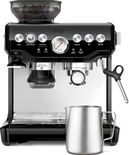 Sage - The Barista Express - Kaffeemaschine mit manuellem Milchaufschäumer & Mahlwerk - Automatisches Mahlen, individueller Milchschaum - Schwarzer Sesam, Milchkännchen
