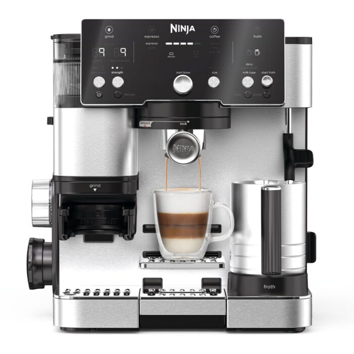 Ninja Luxe Premier 3-in-1 Kaffeemaschine, für Espresso, Cold Brew & Filterkaffee, 4 automatische Schaumeinstellunge, Grau-Metall, ES601EUGM