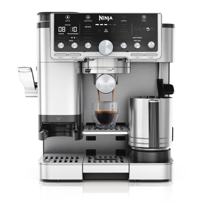 Ninja Luxe Premier 3-in-1 Kaffeemaschine, für Espresso, Cold Brew & Filterkaffee, 4 automatische Schaumeinstellunge, Grau-Metall, ES601EUGM