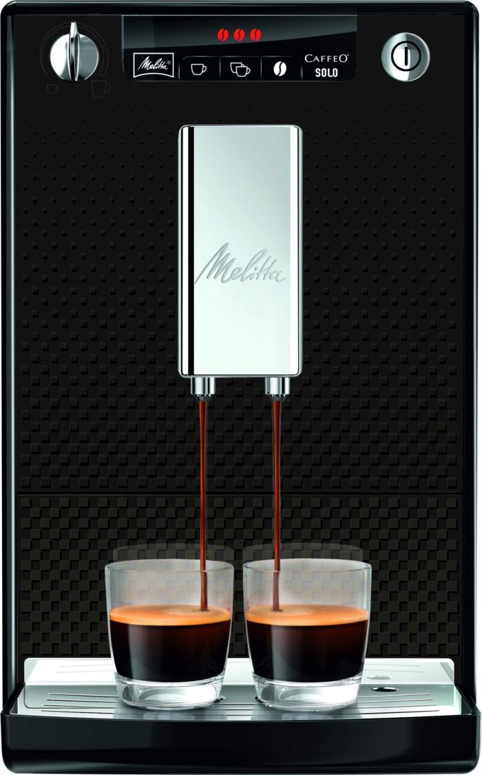 Melitta Solo - Kaffeevollautomat mit höhenverstellbarem Auslauf, kleine Kaffeemaschine mit abnehmbarem Wassertank, für z. B. Espresso oder Café Crème, pure black