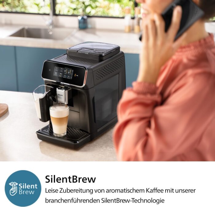 Philips 2300 Series Kaffeevollautomat - 4 Getränke, Modernes Farb-Touchscreen-Display, LatteGo-Milchsystem, SilentBrew, 100% Keramikmahlwerk, AquaClean Filter, Mattschwarz (EP2330/10)