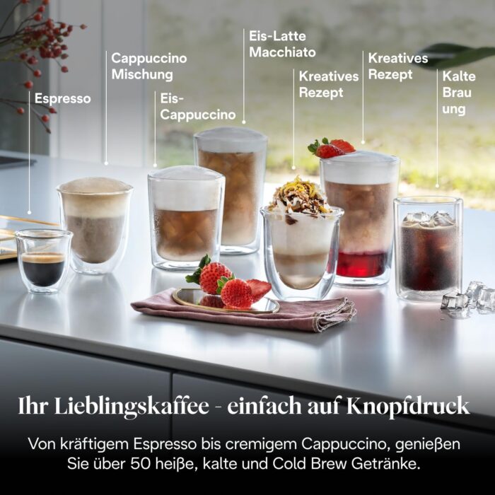 De’Longhi Eletta Explore - Perfetto Kaffeevollautomat mit LatteCrema-Milchaufschäumer, 50 Getränke inklusive Cold Brew auf Knopfdruck, farbiges Touch-Display, Dunkelgrau (ECAM452.67.G)
