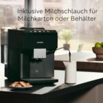 Siemens Kaffeevollautomat EQ500 classic, farbiges TFT-Display, 5 Kaffee- und Milchgetränke, Doppeltassenfunktion, einfache Reinigung, entnehmbare Brüheinheit, mit Milchschlauch, Schwarz, TP511E19