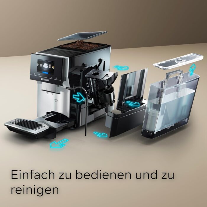 Siemens Kaffeevollautomat EQ700 classic, großes farbiges TFT-Display, 36 Heiß- und Kaltgetränke, Cold Brew, 10 Favoriten, 2-Tassen-Funktion, Steuerung per App, autom. Reinigungsystem, Silber, TP715E17