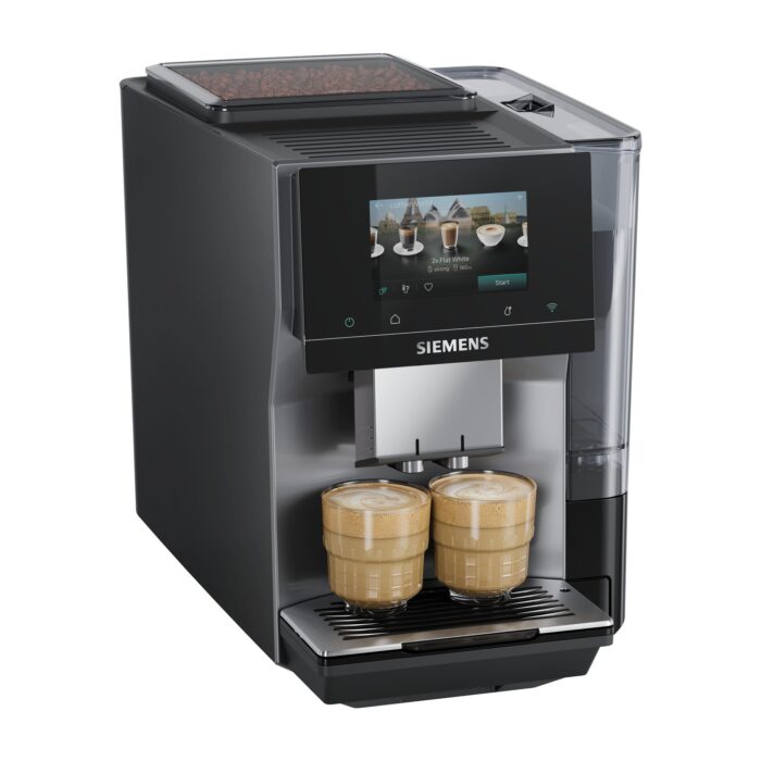 Siemens Kaffeevollautomat EQ700 classic, großes farbiges TFT-Display, 36 Heiß- und Kaltgetränke, Cold Brew, 10 Favoriten, 2-Tassen-Funktion, Steuerung per App, autom. Reinigungsystem, Silber, TP715E17
