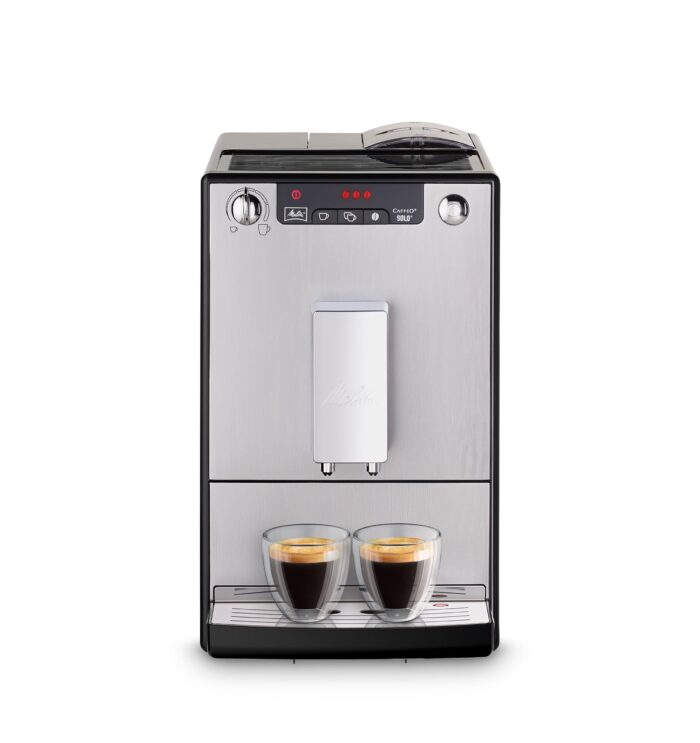 Melitta Solo - Kaffeevollautomat mit höhenverstellbarem Auslauf, kleine Kaffeemaschine mit abnehmbarem Wassertank, für z. B. Espresso oder Café Crème, pure black