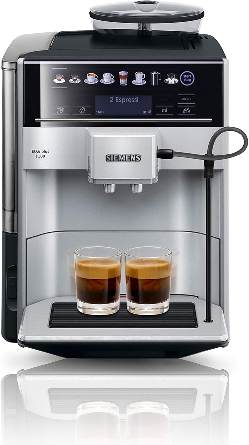 71jgRjZKSAL._AC_SL1500 Siemens Kaffeevollautomat EQ6 plus s300, Milchsystem, 11 Getränke, automatische Reinigung des Milchsystems, Keramikmahlwerk, großes Touchdisplay, Silber, TE653501DE