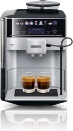 Siemens Kaffeevollautomat EQ6 plus s300, Milchsystem, 11 Getränke, automatische Reinigung des Milchsystems, Keramikmahlwerk, großes Touchdisplay, Silber, TE653501DE