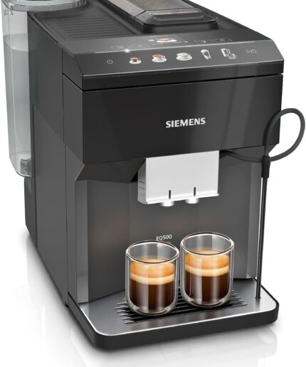 Siemens Kaffeevollautomat EQ500 classic, farbiges TFT-Display, 5 Kaffee- und Milchgetränke, Doppeltassenfunktion, einfache Reinigung, entnehmbare Brüheinheit, mit Milchschlauch, Schwarz, TP511E19