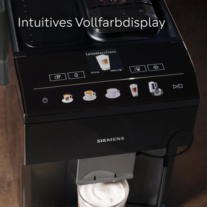 Siemens Kaffeevollautomat EQ500 classic, farbiges TFT-Display, 5 Kaffee- und Milchgetränke, Doppeltassenfunktion, einfache Reinigung, entnehmbare Brüheinheit, mit Milchschlauch, Schwarz, TP511E19