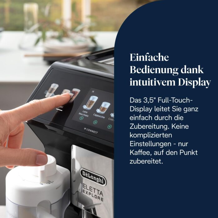De’Longhi Eletta Explore - Perfetto Kaffeevollautomat mit LatteCrema-Milchaufschäumer, 50 Getränke inklusive Cold Brew auf Knopfdruck, farbiges Touch-Display, Dunkelgrau (ECAM452.67.G)