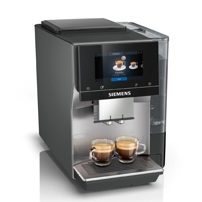 Siemens Kaffeevollautomat EQ700 classic, großes farbiges TFT-Display, 36 Heiß- und Kaltgetränke, Cold Brew, 10 Favoriten, 2-Tassen-Funktion, Steuerung per App, autom. Reinigungsystem, Silber, TP715E17