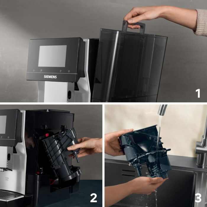 Siemens Kaffeevollautomat EQ700 classic, großes farbiges TFT-Display, 36 Heiß- und Kaltgetränke, Cold Brew, 10 Favoriten, 2-Tassen-Funktion, Steuerung per App, autom. Reinigungsystem, Silber, TP715E17