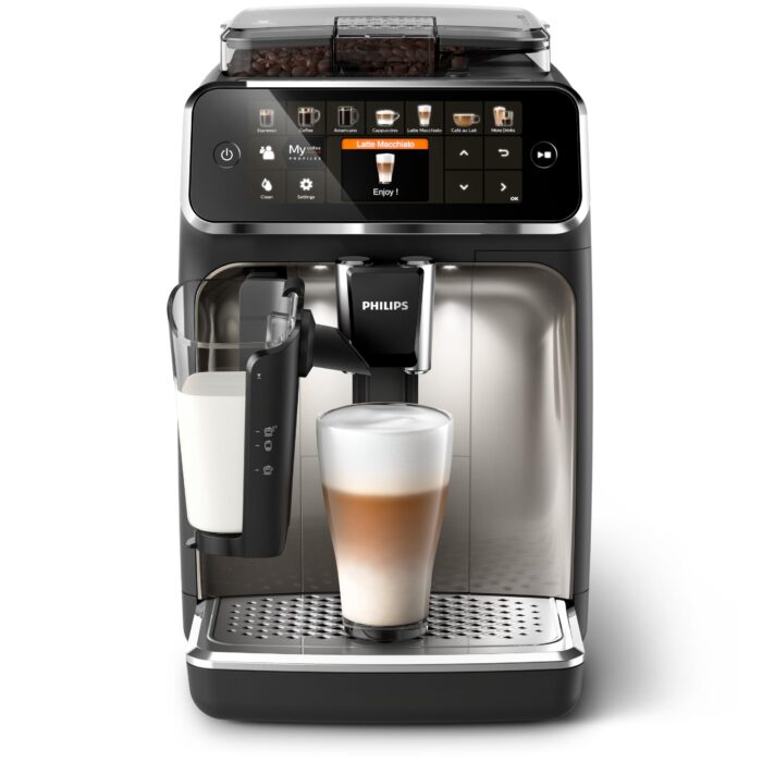 Philips Serie 5500 Kaffeevollautomat – LatteGo Milchsystem, 20 heiße und kalte Kaffeespezialitäten, 40% leiser mit SilentBrew, QuickStart, Schwarz/Grau (EP5544/50)