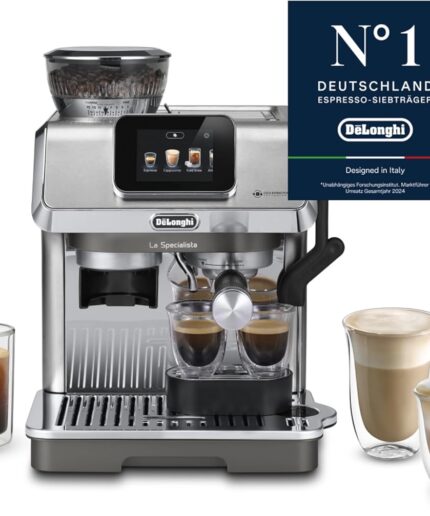 De’Longhi La Specialista Touch - Perfetto Siebträgermaschine Espressomaschine mit Mahlwerk, 10 Getränke, Cold Brew, automatische und manuelle Milchaufschäumung, Touchscreen, Metall (EC9455.M)