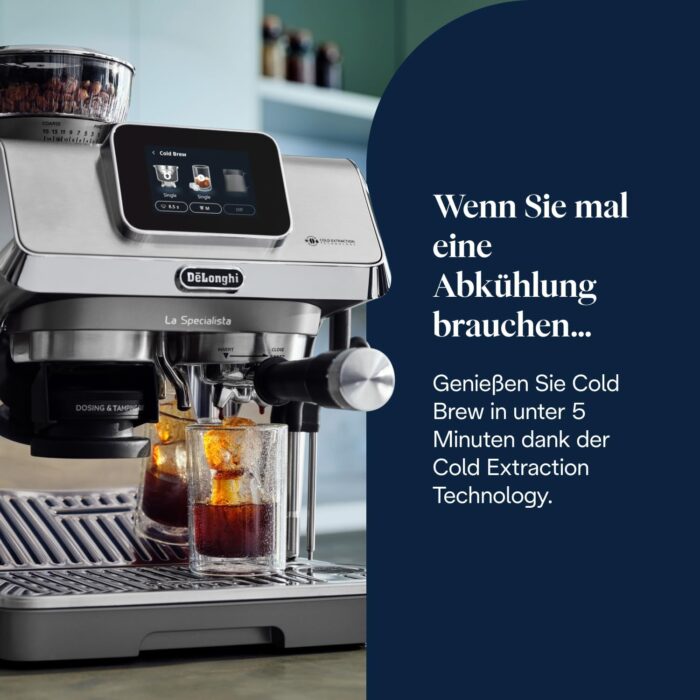 De’Longhi La Specialista Touch - Perfetto Siebträgermaschine Espressomaschine mit Mahlwerk, 10 Getränke, Cold Brew, automatische und manuelle Milchaufschäumung, Touchscreen, Metall (EC9455.M)