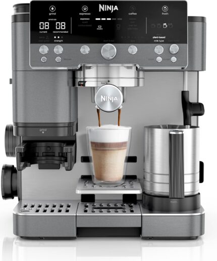 Ninja Luxe Premier 3-in-1 Kaffeemaschine, für Espresso, Cold Brew & Filterkaffee, 4 automatische Schaumeinstellunge, Grau-Metall, ES601EUGM