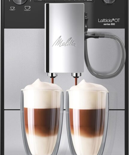 Melitta Latticia OT - Kaffeevollautomat mit Milchsystem, Kaffeemaschine mit Mahlwerk für z. B. Kaffee oder Cappuccino, silber/schwarz