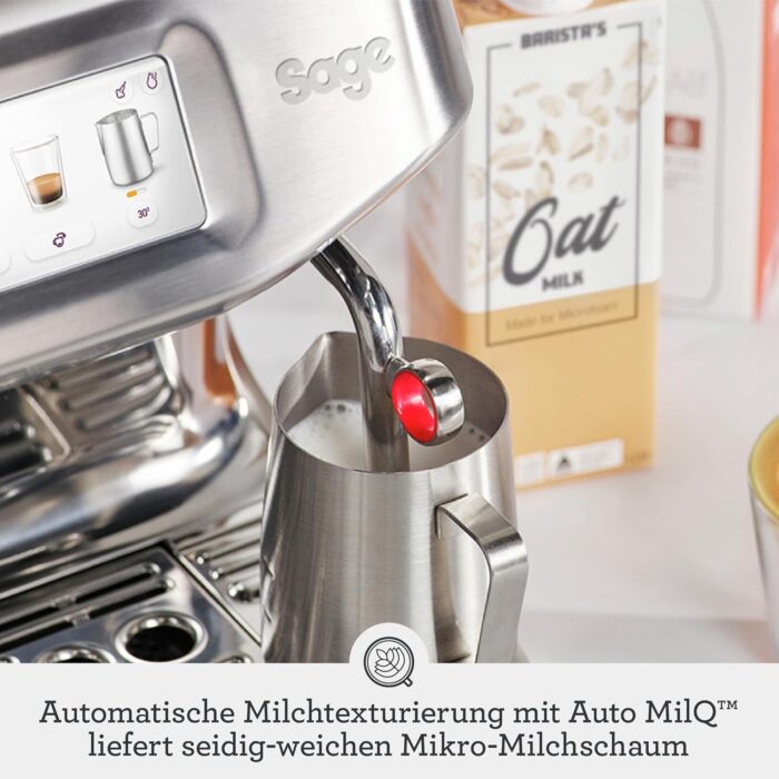 Sage - The Barista Touch Impress - Kaffeemaschine mit automatischer Milchaufschäumung, integriertem Mahlwerk & Cold Brew-Funktion - Intelligente Dosierung, assistiertes Tampern - Gebürsteter Edelstahl
