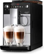 Melitta Latticia OT - Kaffeevollautomat mit Milchsystem, Kaffeemaschine mit Mahlwerk für z. B. Kaffee oder Cappuccino, silber/schwarz