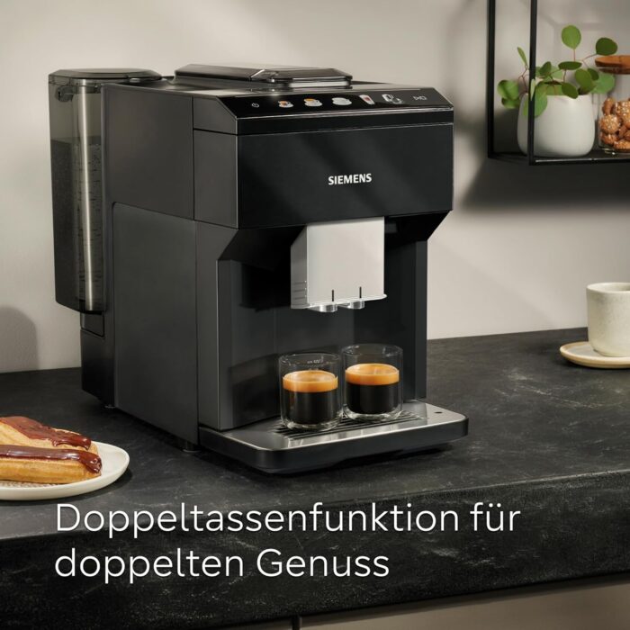 Siemens Kaffeevollautomat EQ500 classic, farbiges TFT-Display, 5 Kaffee- und Milchgetränke, Doppeltassenfunktion, einfache Reinigung, entnehmbare Brüheinheit, mit Milchschlauch, Schwarz, TP511E19