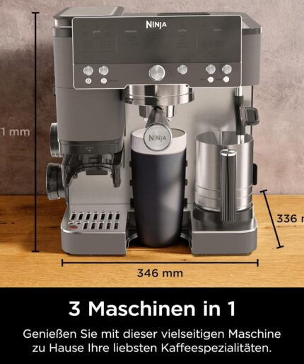 Ninja Luxe Premier 3-in-1 Kaffeemaschine, für Espresso, Cold Brew & Filterkaffee, 4 automatische Schaumeinstellunge, Grau-Metall, ES601EUGM