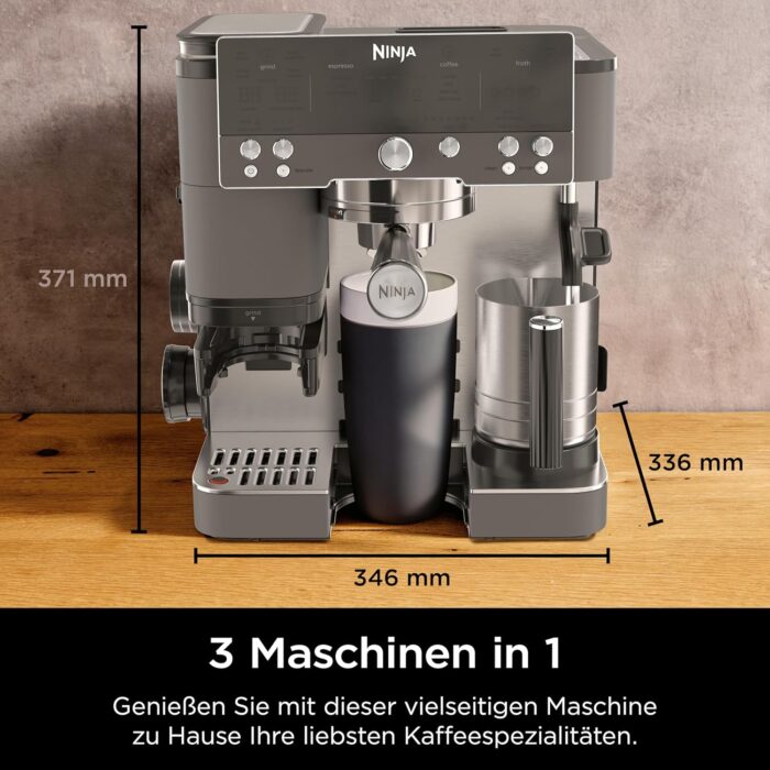 Ninja Luxe Premier 3-in-1 Kaffeemaschine, für Espresso, Cold Brew & Filterkaffee, 4 automatische Schaumeinstellunge, Grau-Metall, ES601EUGM